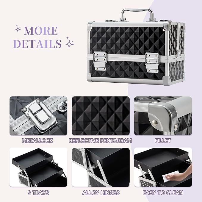 Leeora&Leekoo Makeup Train Case Cosmetic Box Portable Makeup Case Organizer 2 Trays Makeup Storage for Cosmetologist Aesthetic Supplies Nail Tech Traveling Makeup Box (Watercube)