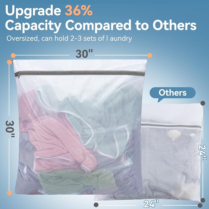 Extra Large Mesh Laundry Bags for Delicates,30"x30" Laundry Bags Mesh Wash Bags for Washing Machine, Delicate Laundry Bag, Travel Clothing Storage Bags for Cruise, Camping, College (2 Pack)