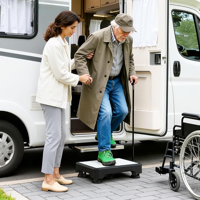 SOYO Mobility One Step Stool Platform for Adults & Elderly, Black-White | Adjustable Small Step Riser for Seniors, Indoor Outdoor Non-Slip Standing Support Portable Low Step for Car, Bed, Bathroom