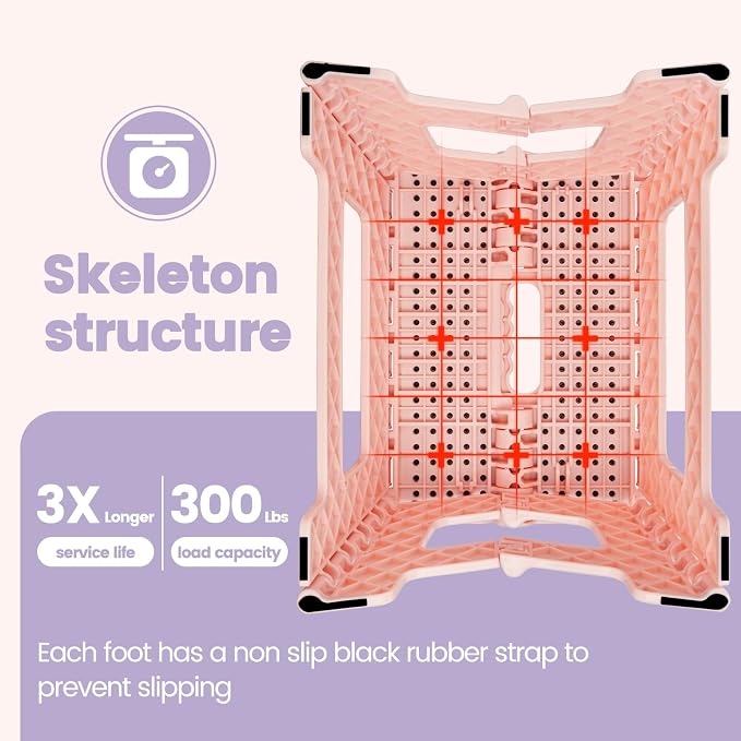 9 Inch Folding Step Stool 300 LB Capacity Non Slip Foot Stool with Handle Plastic Foldable Step Stools for Kids Stepping Stool for Bathroom Black Small Step Stool (1 PC Pink) | Heavy Duty Foldable Stools, Lightweight, Holds 300 lb, for Toddler Kitchen ...