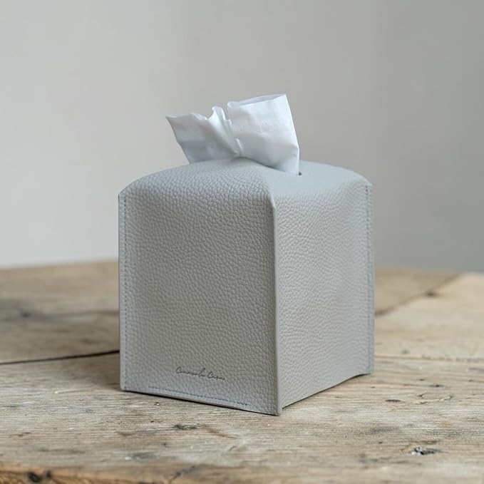 Premium PU Leather Tissue Box Holder - Elegant Hotel-Style Tissue Box Cover for Home, Office & Car Décor, Tissues Cube Organizer for a Natural & Classic Look (Light Grey)