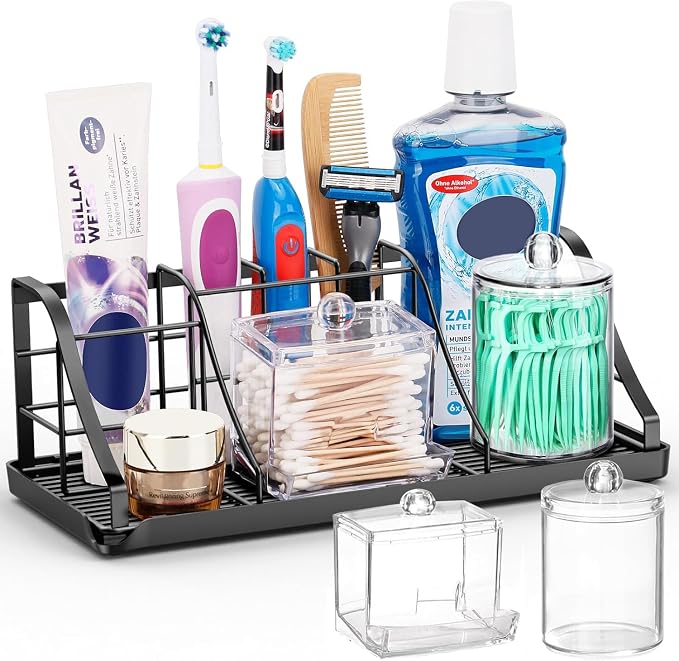 Bathroom Toothbrush Holder Set with 2 Pack Qtip Holder Dispenser, Stainless Steel