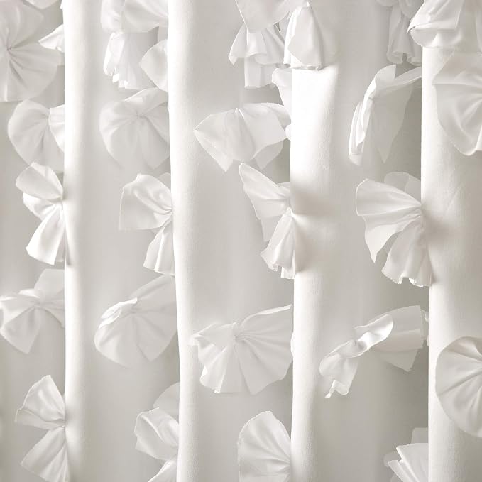 Lush Decor Riley Shower Curtain, 72" W x 72" L, White - Bathroom Curtain - Coquette Decor - Bow Shower Curtains - Cottage Core - Fabric Curtains (Pack of 6)