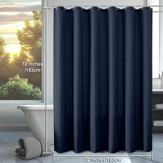 Zora 84 Inch Shower Curtain Set with 12 Plastic Hooks, Plain Fabric Shower Curtain for Bathroom - Extra Long Shower Curtain, Water Resistance, Machine Washable Soft Cloth, 72WX84L, Navy Blue