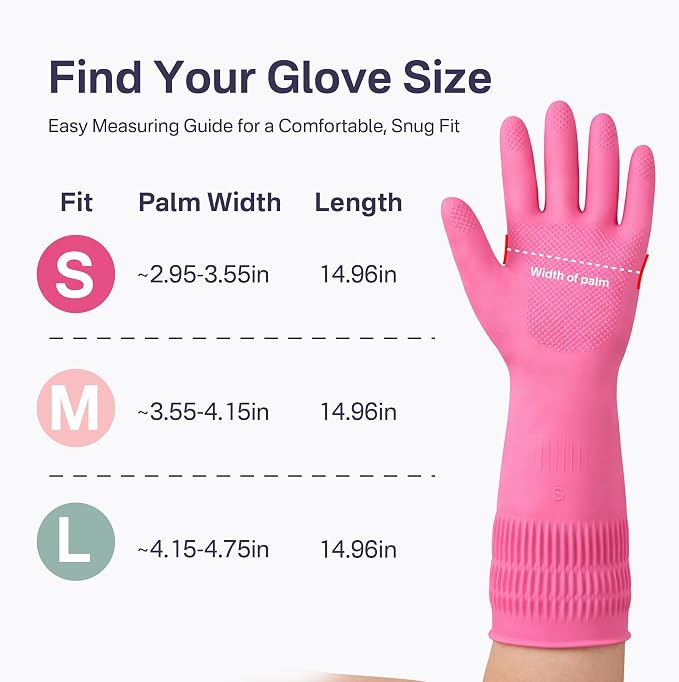 Rubber Dishwashing Gloves, Reusable Cleaning Dish Gloves for Kitchen, Long Cuff for Washing Dishes