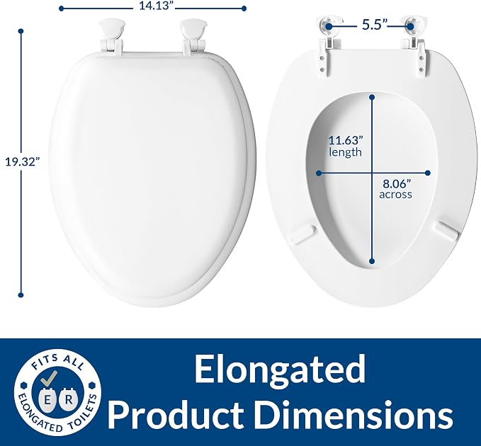 Mayfair Padded Toilet Seat, Cushioned Soft Vinyl over Wood Core Seat, Secure Hinges, Easy Clean, Made in USA, Elongated, Bone