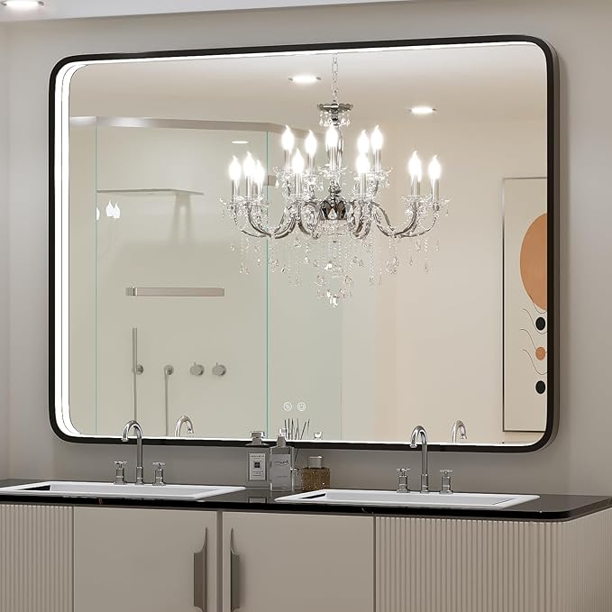 LED 43x36 Inch Lighted Bathroom Mirror,Gold Frame,3 Color