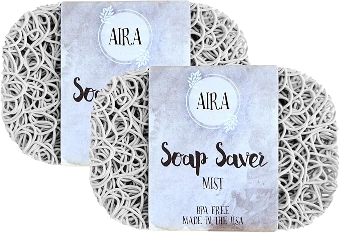 Aira Soap Saver & Holder - BPA Free Shower & Bath Holder - Extends Soap Life, Drains Water & Circulates Air - Easy to Clean, Fits All Soap Dish Sets - Mist 2 Pack