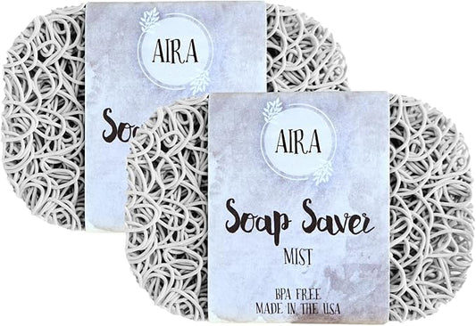 Aira Soap Saver & Holder - BPA Free Shower & Bath Holder - Extends Soap Life, Drains Water & Circulates Air - Easy to Clean, Fits All Soap Dish Sets - Mist 2 Pack