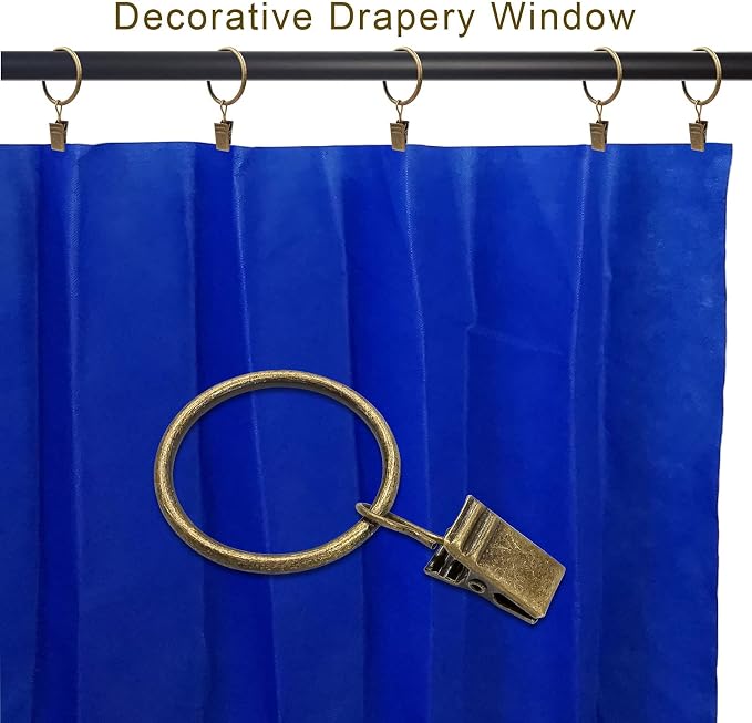 LLPJS 40 Pack Curtain Rings with Clips, Curtain Clip Rings Hooks, Bow Hanger Clips for Hanging Drapery Drapes Bows, Ring 1.26 inch Interior Diameter, Fits up to 1" Rod, Bronze