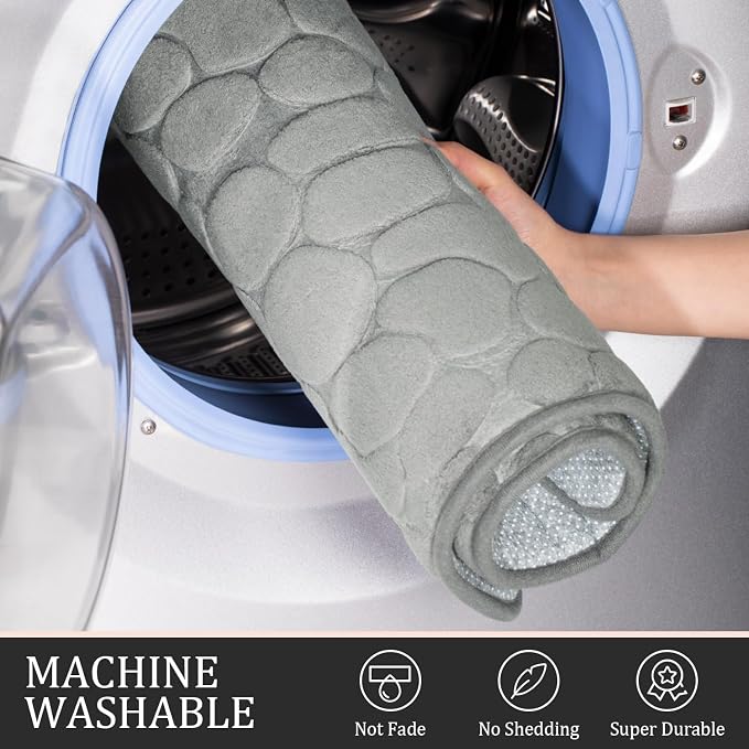 Bathroom Rugs Mat Set, Memory Foam Bath Mat 3 Piece Gray | U Shape+Small Mat, Non Slip, Water Absorbent, Washable, Bath Mat For Bathroom, Sink and Toilet