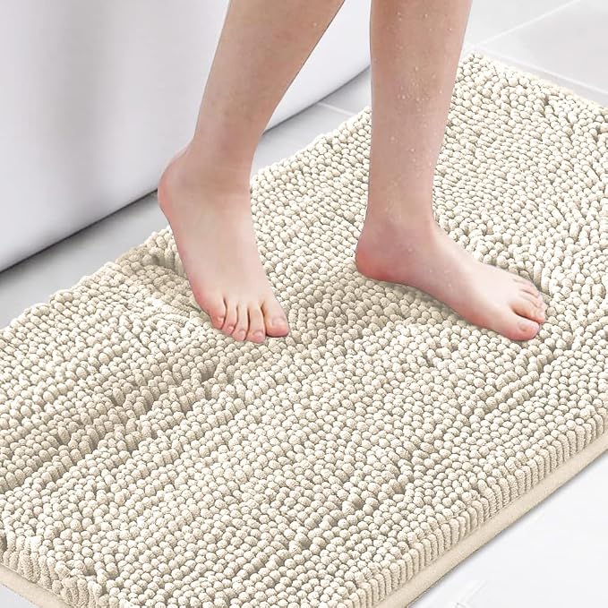 H.VERSAILTEX Microfiber Bath Rugs Chenille Floor Mat Ultra Soft Washable Bathroom Dry Fast Water Absorbent Bedroom Area Rugs, 24 x 42 - Inch, Ivory