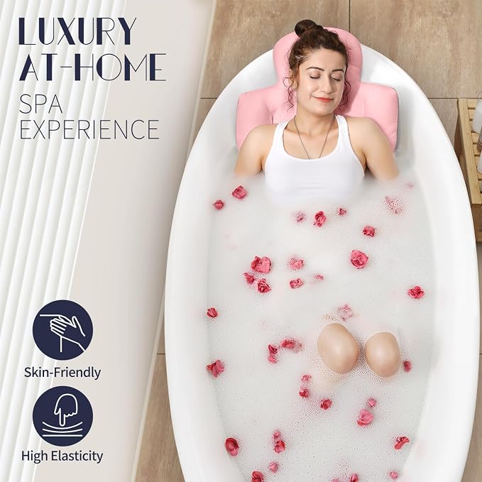 Full Body Bath Pillow for Bathtub, Thick Bathtub Cushion, Luxury Tub Pillow for Bath for Headrest Neck and Back Support Pink 60" x 16"