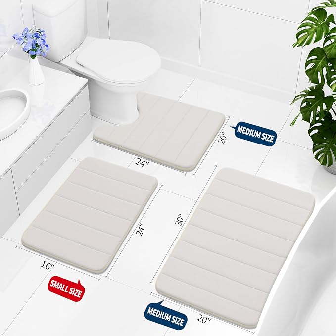 Buganda Memory Foam Bath Mat 55 x 24, Ultra Soft Absorbent Bathroom Rugs | Cream, Machine Washable Quick Dry Bath Mats for Bathroom Floor, Shower and Tub, Home Decor Accessories