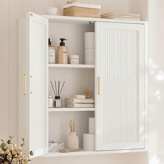 Bathroom Storage Cabinet, Over The Toilet Storage Cabinet, Medicine Cabinet with Adjustable Wood Shelf & Doors for Laundry Room & Kitchen & Living Room(White)