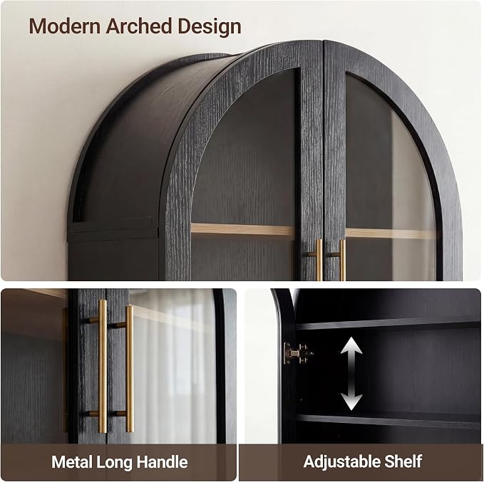 Seang Bathroom Arched Wall Cabinet,Modern Medicine Cabinet with Towel Bar and Adjustable Shelf,Over The Toilet Wall Storage Cabinet,Black