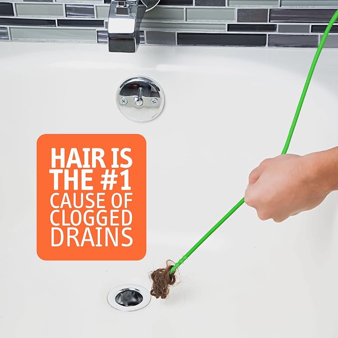 DrainShroom Toss-Disposable Hair Clog Remover, 24 inch Reach, 8 Pack, for Bathroom Drain Snake, Green
