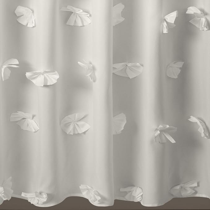 Lush Decor Riley Shower Curtain, 72" W x 72" L, White - Bathroom Curtain - Coquette Decor - Bow Shower Curtains - Cottage Core - Fabric Shower Curtains