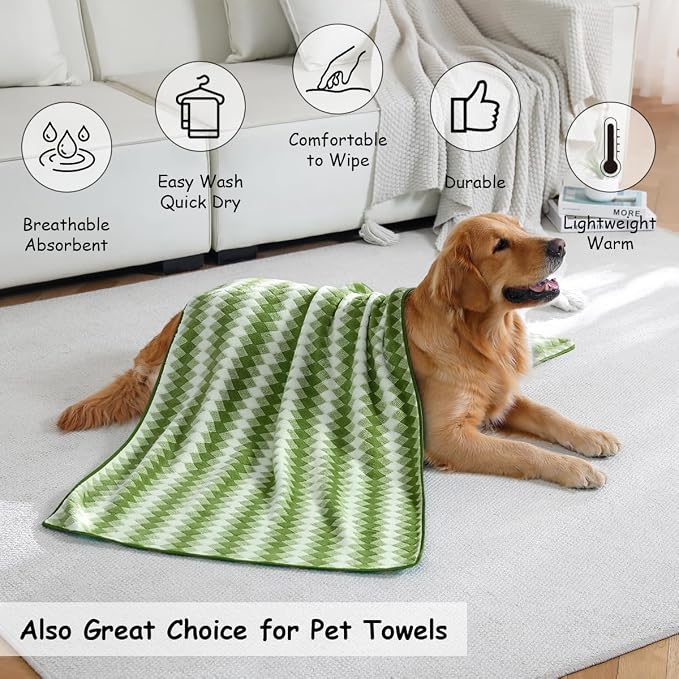 12 Pcs Dark Green White Diamond Towel Set-4 Bath Towels,4 Hand Towels,4 Washcloths Soft Polyester Bath Towel with Loop Absorbent Shower Towel Quick Dry Family Towels for Bathroom Spa Gym