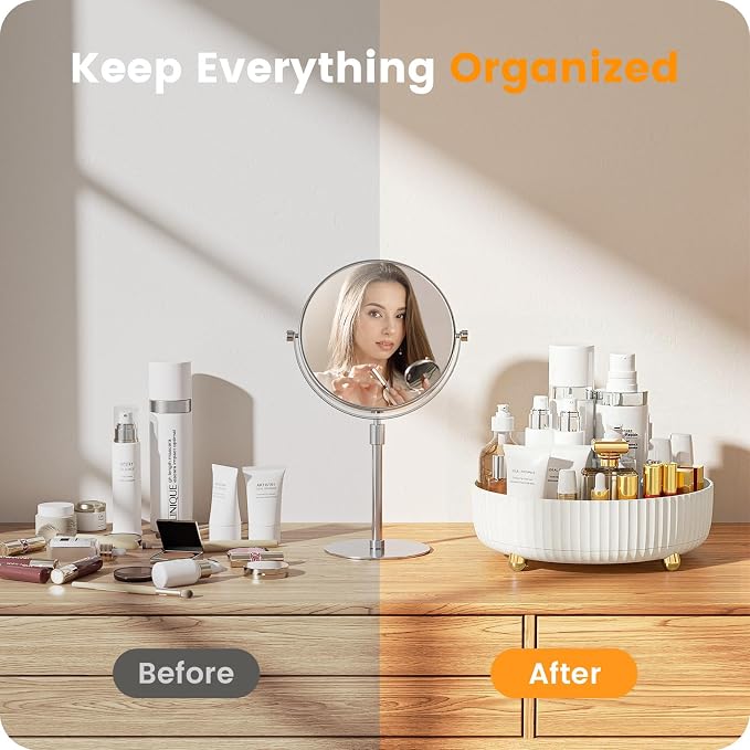 A-LuGei 【Elegant White】 11" Perfume Organizer, 【360° Rotating】 Vanity Organizer, 【Minimalist Chic】 Lazy Susan, Bathroom Organizers and Storage, Makeup Organizer for Skincare Cosmetic Holder