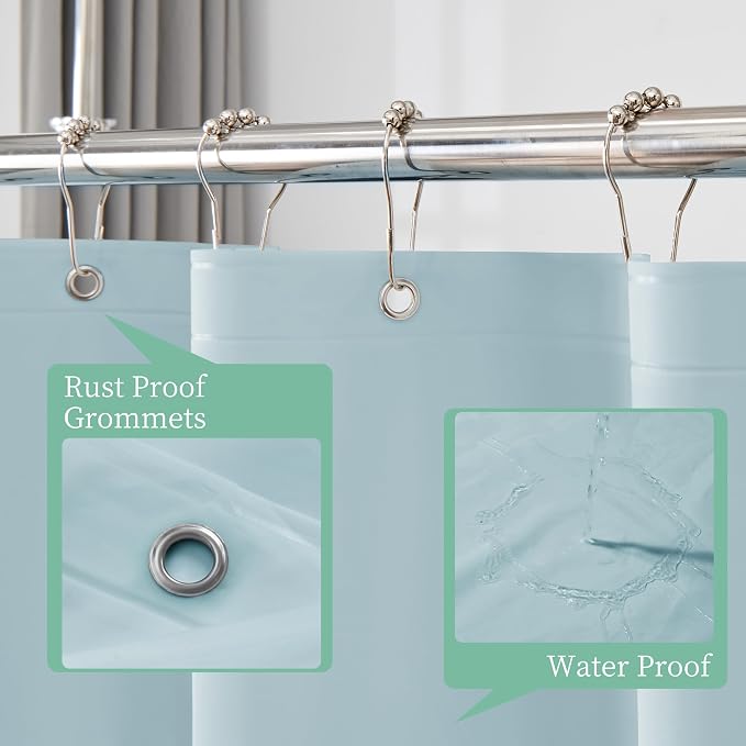 Light Blue Shower Curtain Liner with 3 Magnets, 72x72 | 12 Rustproof Grommets,Premium Flexible Sturdy Plastic Shower Curtain for Bathroom Lightweight & Waterproof,72W x 72H
