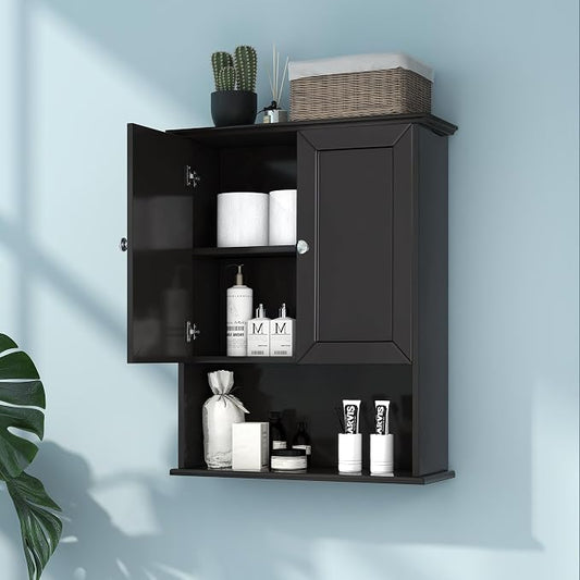 VANIRROR Bathroom Wall Mounted Cabinet 24x30 Inch Over the Toilet Storage | Above Toilet Wood Medicine Cabinets with 2 Door & Adjustable Shelf for Kitchen, Laundry, Entryway,Durable MDF Construction