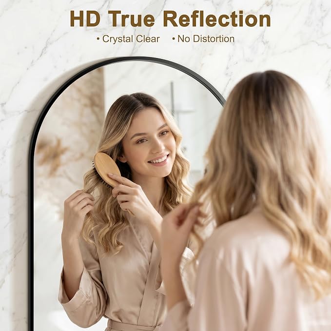 FGU Arched Bathroom Mirror for Over Sink 40"x28" Black Vanity Mirror | Wall Mounted, HD Tempered Shatter-Proof Glass, Rust-proof Arched Metal Frame, Arch Mirror for Bedroom, Living Room, Entryway
