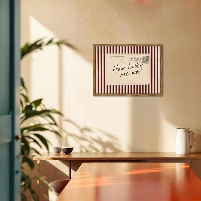 Vintage How Lucky Are Wall Art Preppy Postcard Striped Wall Decor Picture, Trendy Inspirational Quote Poster Canvas Print Picture for Living Room Bedroom 12x16 inch Wood Framed
