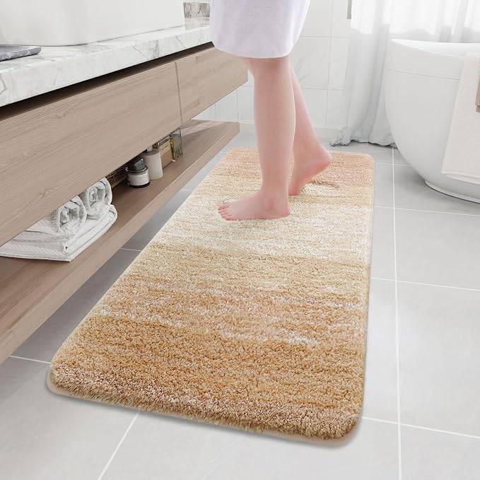 Arotive Microfiber Bathroom Rugs, Shaggy Soft Absorbent Bath Rug, 59x20 | Beige, Rubber Backing Thick Plush Machine Washable Dry Bath Mats for Bathroom, Tub and Shower, Rectangular