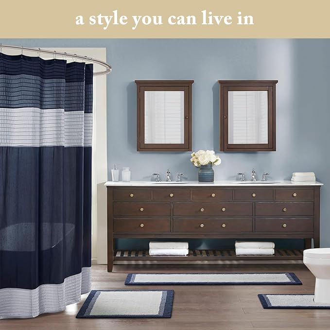 Madison Park Bathroom Shower Curtain, 72 x 84 Extra Long, Faux Silk, Yellow | Modern Classic, Light Sheen, Pieced, Striped, Microfiber, Machine Washable, OEKO-TEX Certified, Amherst