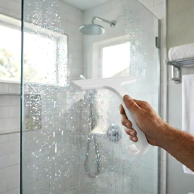 Bathroom Glass Shower Door Squeegee, Silicone & Metal, White, 10"W x 9.2"L | Effortless, Time-Saving, Rustproof, Flexible, High Quality, Efficient, Cost-Effective, Multi-Functional, Wear-Resistant