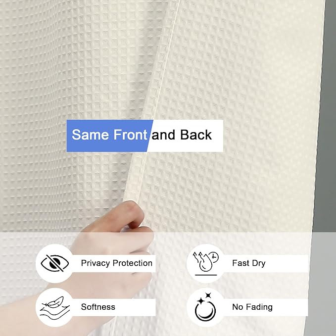 Stall Fabric Shower Curtain Set - 36x72, Waffle Weave 230GSM Heavy Duty Small Fabric Shower Curtains for Narrow Size, Machine Washable Bath Curtain with 12 Plastic Hooks, 36x72 Inch, Cream