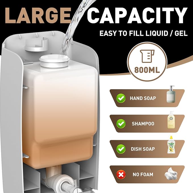 Commercial Soap Dispenser Wall Mount Manual Pump Hand Soap Dispenser 800ml Gel Liquid Hand Sanitizer Dispenser Self Adhesive for Home Bathroom (Black)