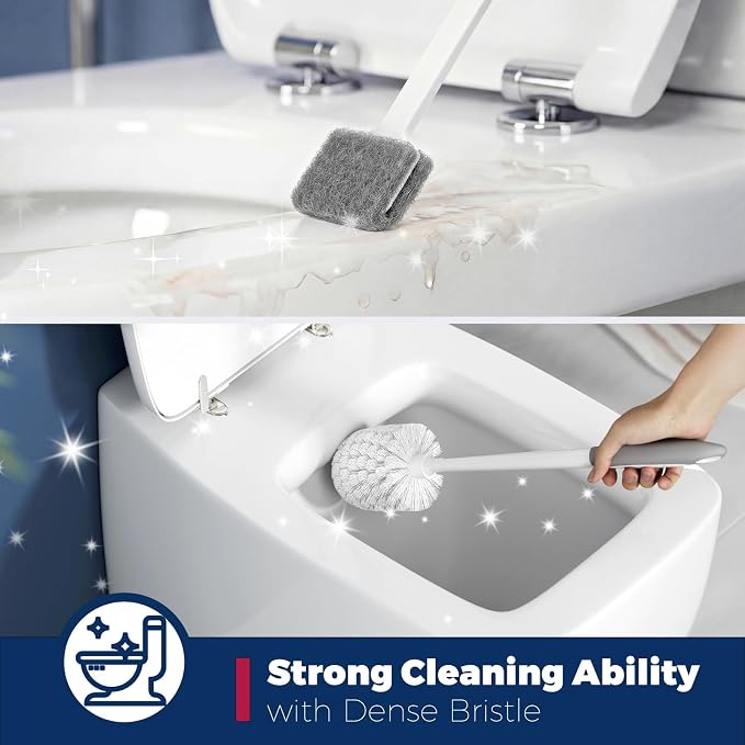 Holaloha Toilet Bowl Brush for Replacement, 5 Pack, White | Bathroom Accessories, Ergonomic Silicone Handle, Dense Bristles, Deep Cleaning, Scrubber, with 5 Groove Gap Brushes