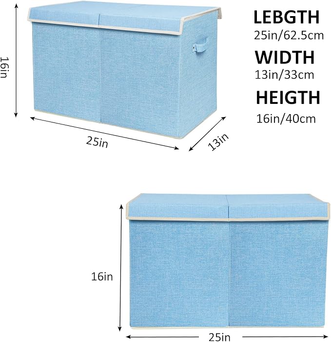 Large Toy Box Chest Storage with Flip-Top Lid, Kids Toy Storage Bin Boxes | Toy Chest with Rivets Handles for Kids, Boys, Girls, Nursery, Playroom, Living Room, Bedroom, 25"x 13" x 16" (Linen Blue)