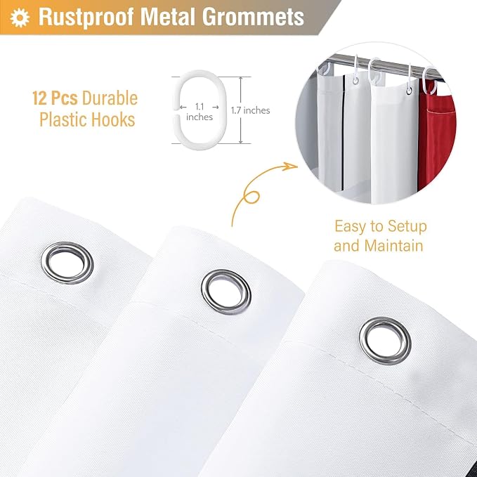 72 x 96 Long Modern Geometric Waterproof Fabric Shower Curtain, Red | Extra Tall, Premium Polyester, Weighted Hem, 12 Plastic Hook, Vibrant Color, Wrinkle-resistant, Quick-Dry, Machine Washable