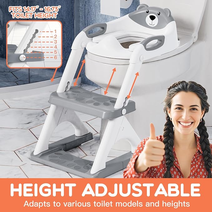 Potty Training Toilet for Toddlers, 2-in-1 Potty Training seat, Anti-Slip | SKYROKU, Fits Round & Elongated Toilets, 6 Heights, Splash Guard, Foldable, Holds 200+ lbs, Step Stool, Dishwasher Cushion