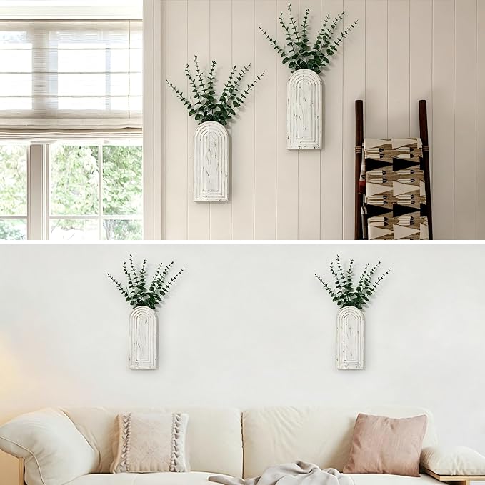 Handmade Wooden Wall Vases Set of 2 for Plants | Boho Rustic Farmhouse Decor for Indoor Artificial Plants and Flowers. Perfect for Living Room, Bedroom, Bathroom, or Patio