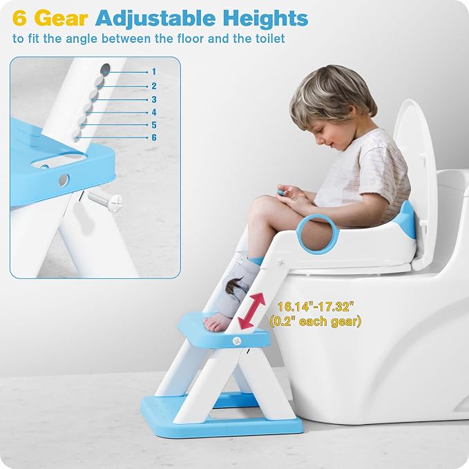Potty Training Seat, Upgrade Toddler Toilet Seat for Kids Boys Girls, 2 in 1 Potty Training Toilet, Splash Guard Anti-Slip Pad Step Stool(Bright Blue)