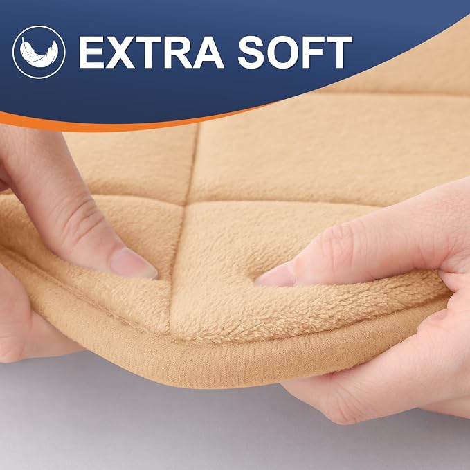 OLANLY Memory Foam Bath Mat 70x24, Ultra Soft and Absorbent Bathroom Rugs | Beige, Quick Dry, Machine Washable Shower Bath Rugs, Comfortable Bath Carpet for Bathroom Floor, Tub and Shower