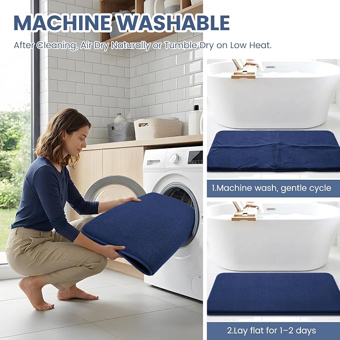 Smiry Memory Foam Bath Mat 47x17, Extra Soft Absorbent Bathroom Rugs | Navy Blue Quick Dry, Machine Washable Bath Mats for Bathroom, Shower, Tub and Home Decor Accessories