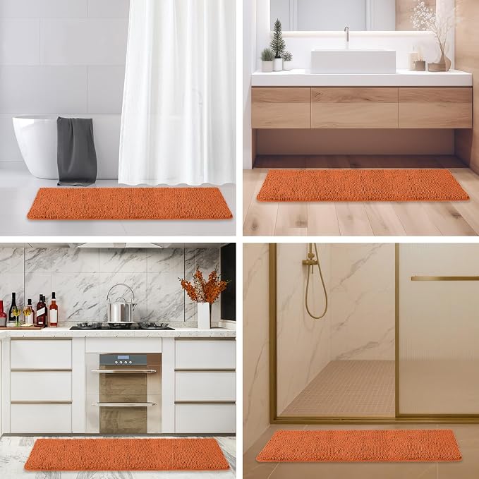 Bathroom Runner Rug 47 x 17 Inch – Long Bath Mat | Absorbent and Washable Thick Chenille Bath Rug Non-Slip Runner Rug for Bathroom, Shower, Sink(Burnt Orange)