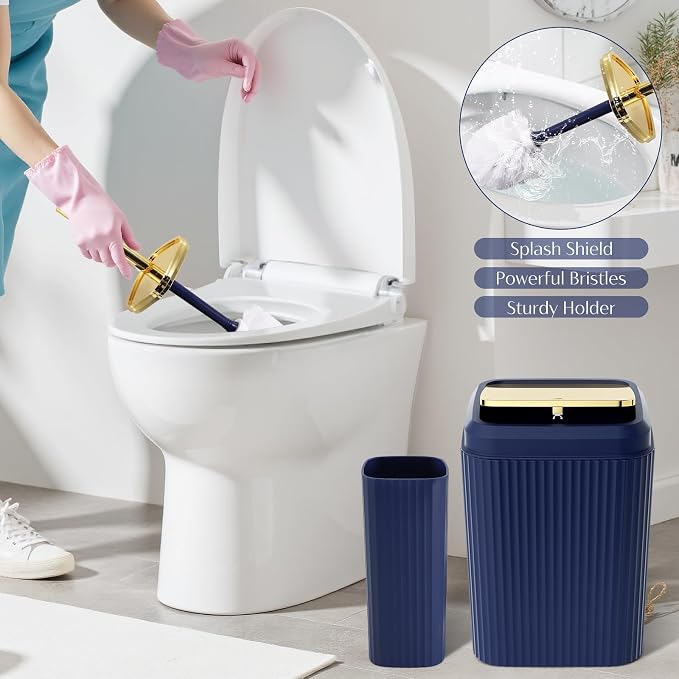 17PCS Bathroom Accessories Set, Navy Blue Bathroom Set Bathroom Accessories Set with Trash Can, Toilet Brush, Toothbrush Holder, Qtip Holder & 3PCS Soap Dispenser