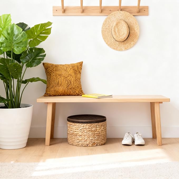 Water Hyacinth Storage Basket with Wooden Lid, 10.2" D x 5.1" H Handwoven Round Organizer for Shelf, Closet & Pantry (Medium)
