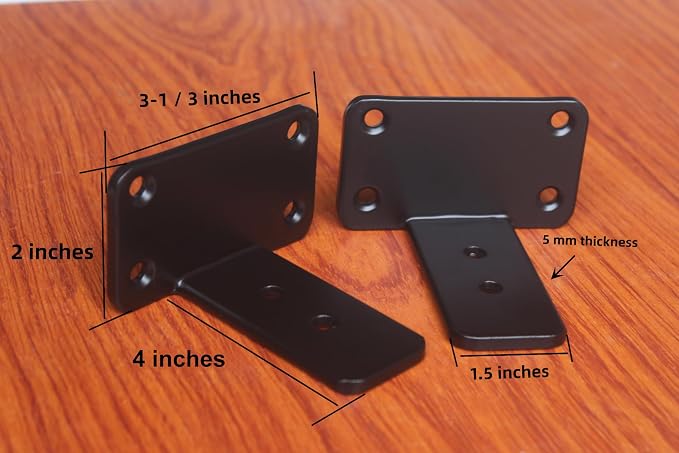 8 Pack - 4 inch Black Hidden L Shelf Bracket (1/5 Inch Thicked) Iron Floating Shelf Brackets Rustic Industrial Metal Brackets for Shelf Support