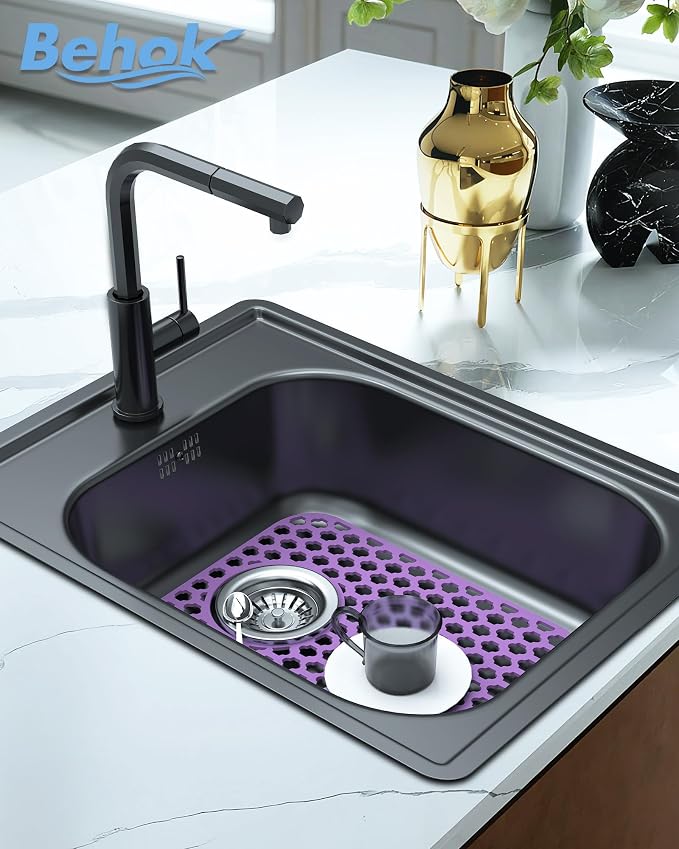 2 Pack Silicone Sink Protector Mat for Kitchen Sink Rear Drian Purple | 13-9/16" x 11-5/8" Non-Slip Heat-resistant and Durable Silicone Grid