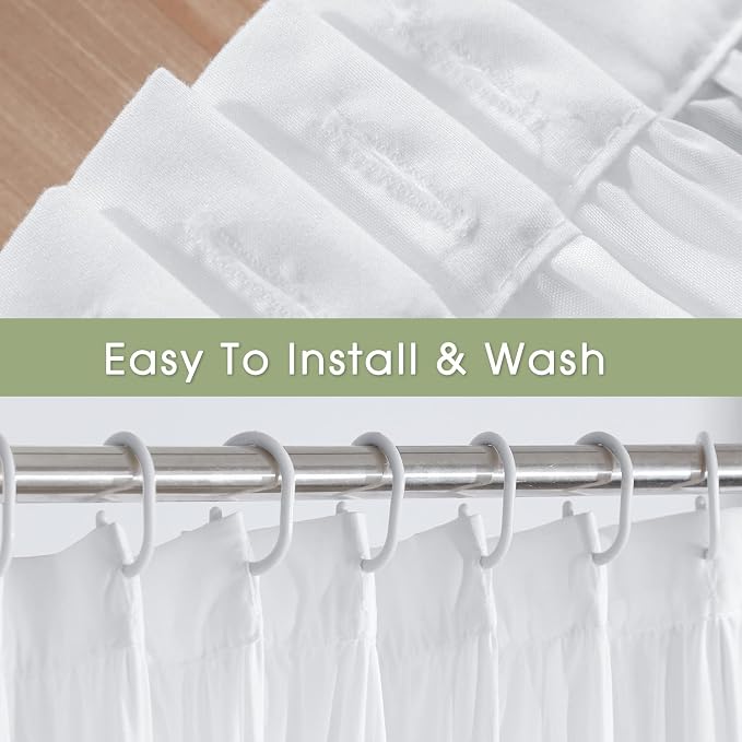 Victorian Ruffle Shower Curtain, 72" W x 72" H, White | Vintage Handcrafted Bow Tie Bath Curtain for Master Bathroom, Ruched Microfiber Bathroom Curtain with 12 Buttonholes (LQ-10)