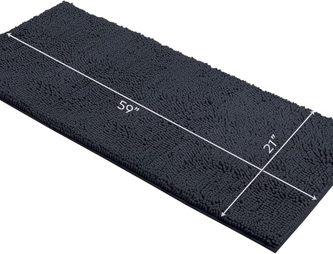 LuxUrux Runner Bath Mat-Extra-Soft Plush Bath Shower Bathroom Rug,1'' Chenille Microfiber Material, Super Absorbent Shaggy Bath Rug. Machine Wash & Dry (21 x 59 Inch, Charcoal)