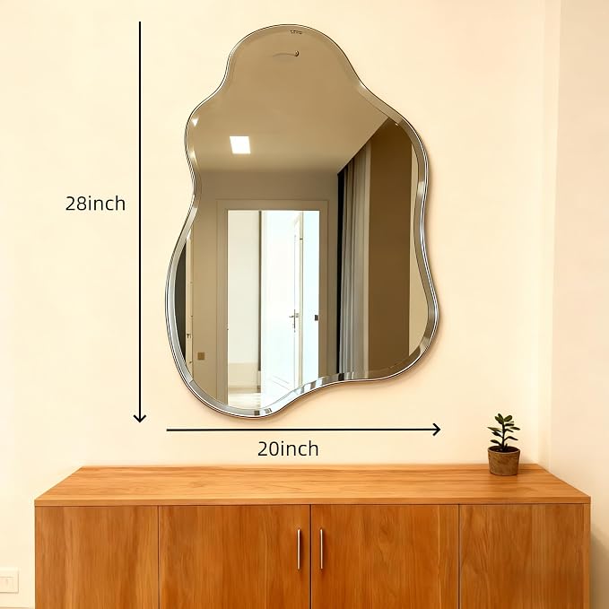 Cloud Shaped Frameless Wall Mirror,20x28 Inch,Beveled Edge Vanity Mirror | Beveled Edge Design Perfect for Vanity Bedroom Entryway Unique Cloud Shape Easy Wall Mount