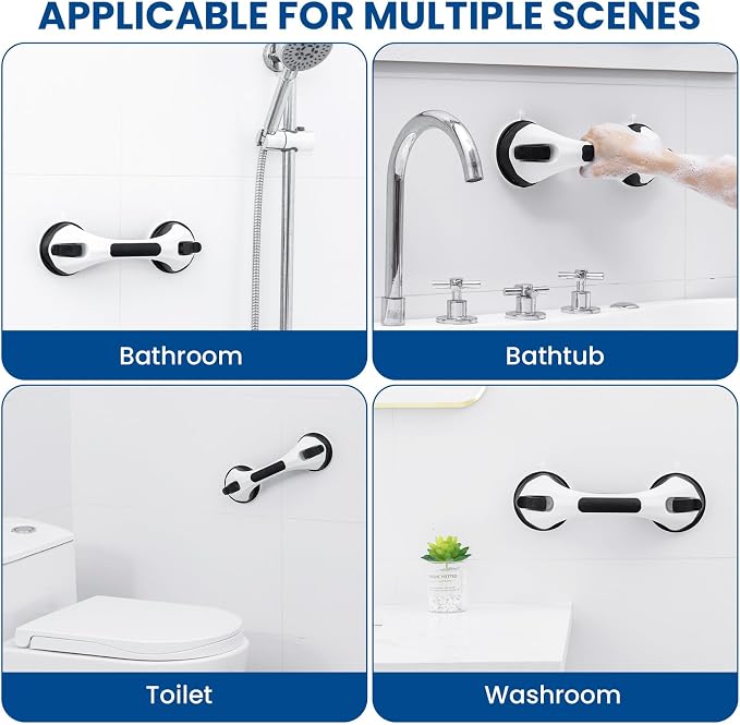 TAILI Suction Shower Grab Bars,Shower Handles,2 Pack 12.2" Black | Bathroom Grip Bar Heavy Duty Handrails,No Drilling Removable Waterproof,Safety for Bathtubs,Toilet,Elderly&Seniors,G9
